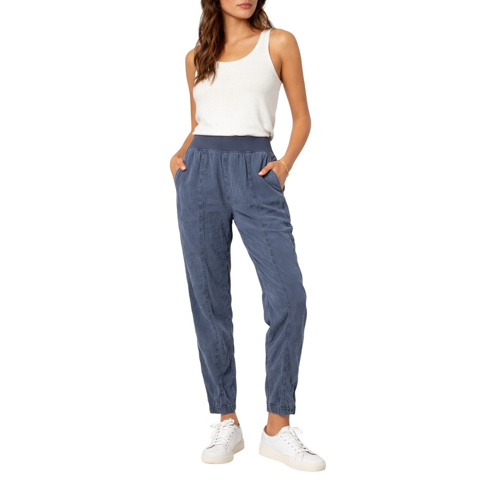 FAHERTY Arlie Pant Relaxed Linen Blend‎ Slate Blue Coastal Minimalist S